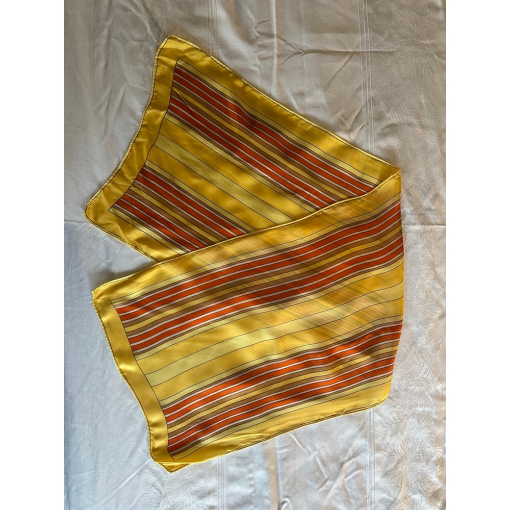 Vintage 1970s Striped Satin Scarf in Mustard Yellow and Burnt Orange | Retro Mod - Picture 5 of 6